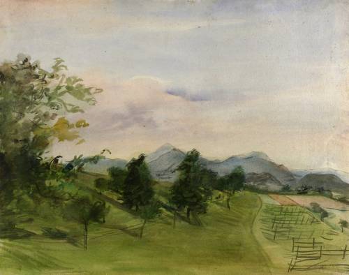 Völker, Karl -  -  - Wiesenhänge mit Hopfengarten (Allgäu)