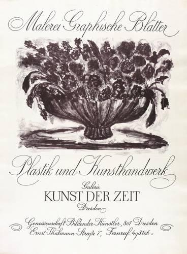 Schreiter, Elly - Ausstellungsplakat Galerie Kunst der Zeit Dresden - Ausstellungsplakat Galerie Kunst der Zeit Dresden - Stillleben mit Blumenschale