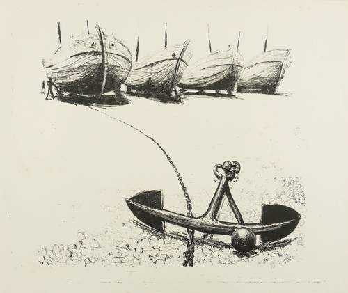 Escher, Hans -  -  - Fischerboote mit Anker