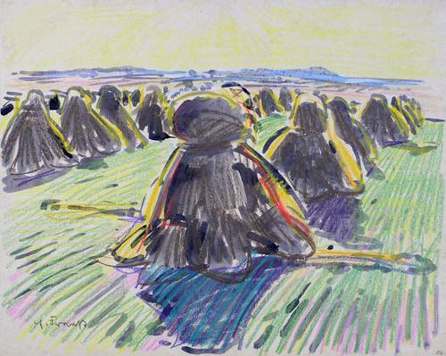 Fraaß, Erich -  -  - Kornpuppen mit gelbem Himmel