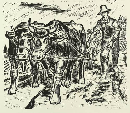 Fraaß, Erich -  -  - Bauer mit Ochsenpflug