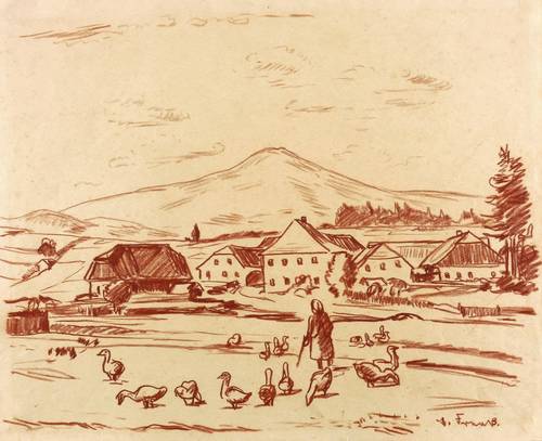 Fraaß, Erich -  -  - In Südböhmen bei Prachatice (Gänsehirtin)