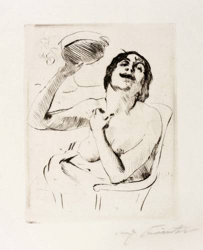 Corinth, Lovis -  -  - Weiblicher Halbakt mit Tamburin