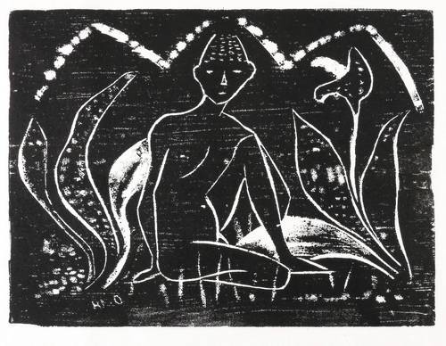 Mueller, Otto -  -  - Knabe zwischen Blattpflanzen (Knabe im Schilf)