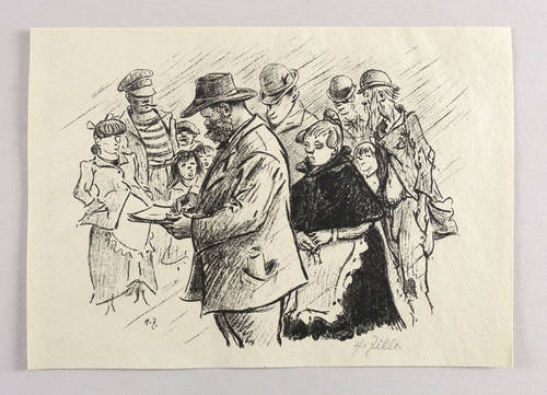 Zille, Heinrich -  -  - Zille im Regen zeichnend (Heinrich Zille in seinem Milljöh)