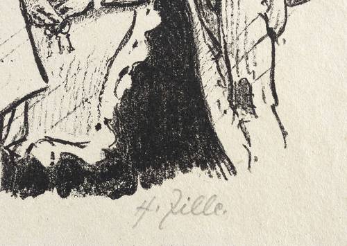 Zille, Heinrich -  -  - Zille im Regen zeichnend (Heinrich Zille in seinem Milljöh)