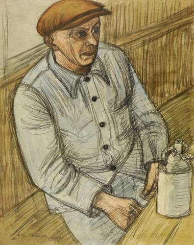 Tröger, Fritz -  -  - Arbeiter mit Flasche
