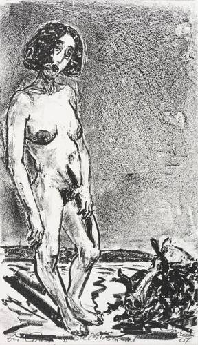 Giebe, Hubertus -  -  - Akt mit Aalfang am Strand (Blechtrommel)