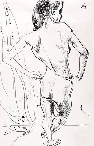 Giebe, Hubertus -  -  - Rückenakt vor Vorhang