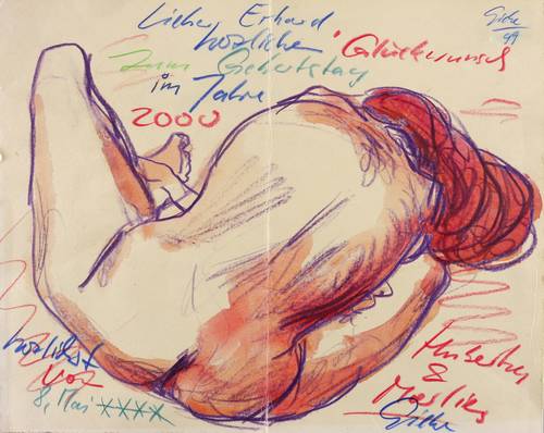 Giebe, Hubertus -  -  - Hockender Rückenakt (Glückwunsch für Erhard Frommhold)