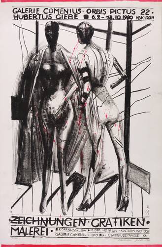 Giebe, Hubertus - Ausstellungsplakat Galerie Comenius Dresden - Ausstellungsplakat Galerie Comenius Dresden - Zwei Puppen