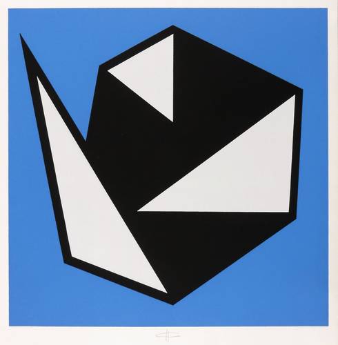 Glöckner, Hermann -  -  - Schwarz-weiße Faltung vor blauem Grund