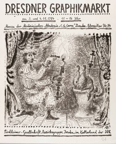 Graf, Peter - Plakat Dresdner Graphikmarkt - Plakat Dresdner Graphikmarkt - Pistolenkunststück mit Kerze