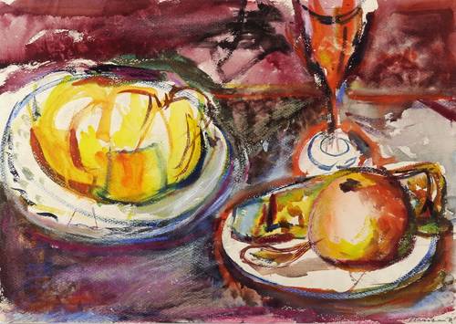 Hassebrauk, Ernst -  -  - Pampelmuse und Sektglas (Stillleben)