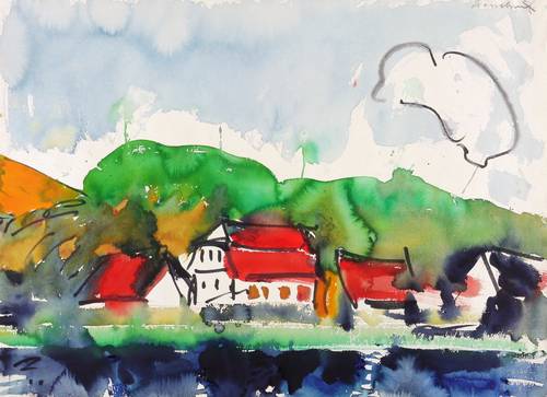 Hassebrauk, Ernst -  -  - Häuser an der Elbe bei Meißen