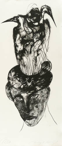 Hampel, Angela -  -  - Kopf mit Schlange und Vögeln