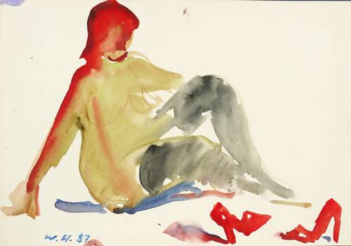 Haselhuhn, Werner -  -  - Akt mit schwarzen Strümpfen