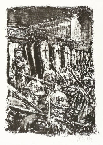 Heisig, Bernhard - Krieg (24 Lithografien zu Ludwig Renn) - Krieg (24 Lithografien zu Ludwig Renn) - Ohne Titel (Särge und Rekruten)