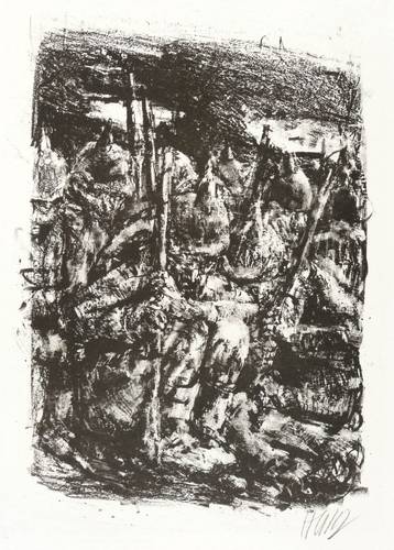 Heisig, Bernhard - Krieg (24 Lithografien zu Ludwig Renn) - Krieg (24 Lithografien zu Ludwig Renn) - Ohne Titel (Zusammengekauerte Infanteristen)