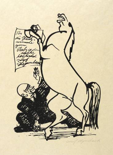 Hegenbarth, Josef -  -  - Pferd, sich aufbäumend (Danksagungsblatt)