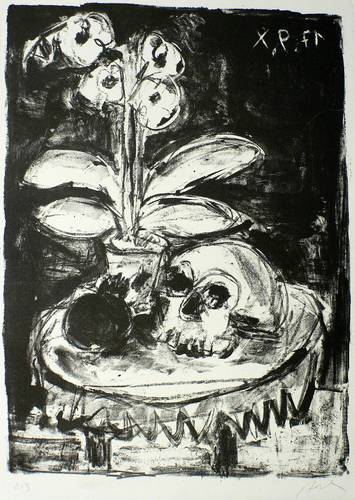 Zesch, Silvio -  -  - Stillleben mit Orchidee und Totenschädel