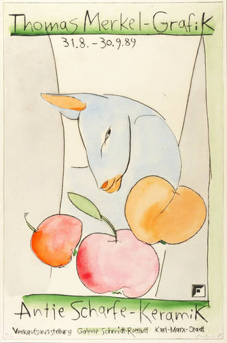 Merkel, Thomas - Ausstellungsplakat Galerie Schmidt-Rottluff - Ausstellungsplakat Galerie Schmidt-Rottluff - Pferd & Früchte