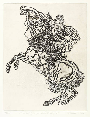 Trostel-Santander, Iris -  -  - Frau auf Pferd gen Himmel zeigend