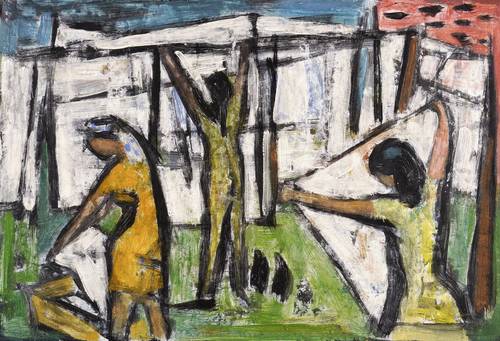 Gruner, Rudi -  -  - Drei Frauen beim Wäscheaufhängen