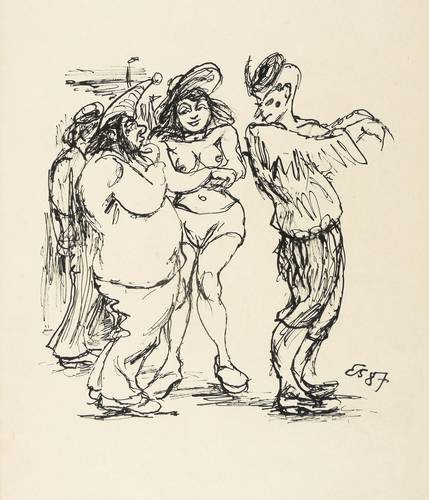 Schaefer, Egmont -  -  - Halbakt mit Karnevalsfiguren