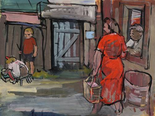 Mau, Hans -  -  - Spielende Kinder im Hinterhof