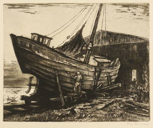 Kempe, Fritz -  -  - Kleine Werft mit Fischkutter (Rügen)