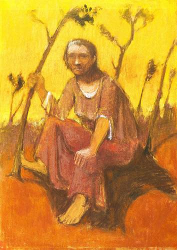 Langner, Reinhold -  -  - Sitzende unter kahlen Bäumchen