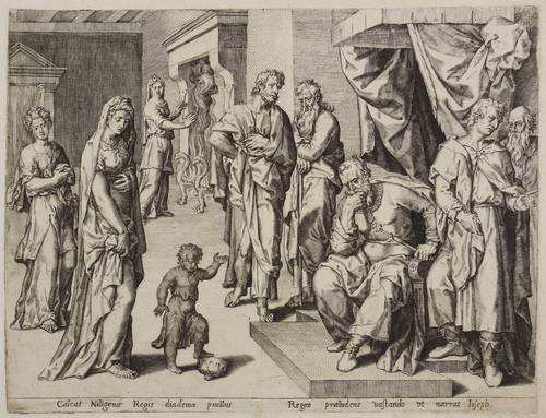 Flämischer Kupferstecher -  -  - Moses tritt auf die Krone des Pharao