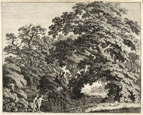 Kolbe, Carl Wilhelm -  -  - Üppiges Eichenwaldstück an einem See (Die Badenden)