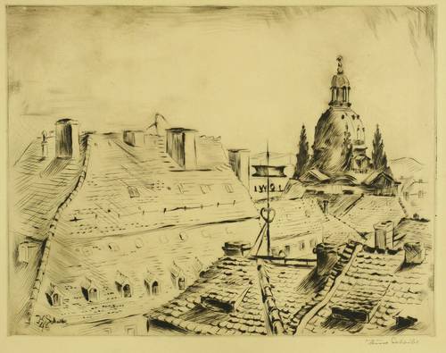 Scheibe, Kurt -  -  - Blick über die Dächer zur Frauenkirche