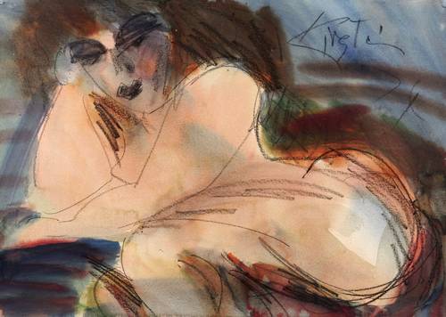 Schmidt-Kirstein, Helmut -  -  - Schauende (Liegender Akt)