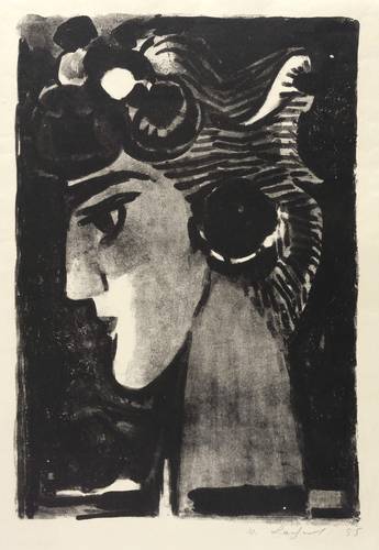 Lachnit, Wilhelm -  -  - Frauenkopf mit Blumen im Haar