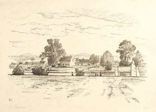 Hofmann, Ludwig von -  -  - Pillnitz. Ufer mit Segeln (Elbsegler)