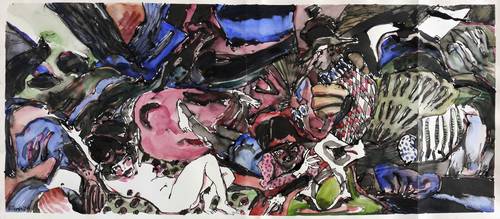 Paris, Ronald -  -  - Ohne Titel (Liegender weiblicher Akt und zwei Männer mit Hut)