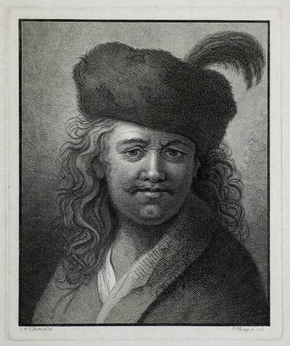 Bause, Johann Friedrich -  -  - Brustbild des Mannes mit Knebelbart und Mütze