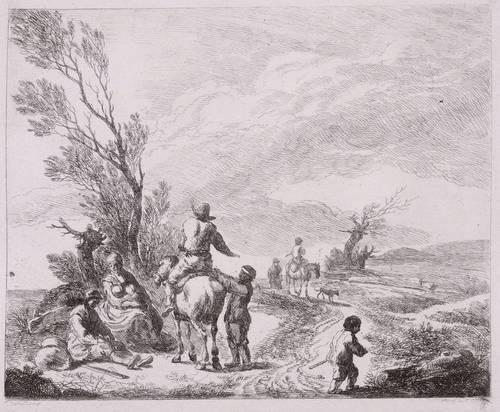 Klengel, Johann Christian -  -  - Reiter bei Bauernfamilie unter Baum