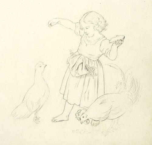 Roth, Sophie von -  -  - Mädchen beim Hühnerfüttern