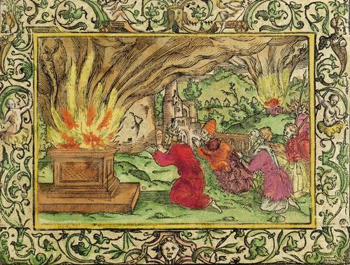 Monogrammist MT -  -  - König Ahas von Damaskus opfert am Altar Urias