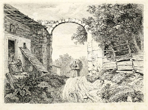 Erhard, Johann Christoph -  -  - Das Mädchen mit der Grasbürde außerhalb des Torbogens