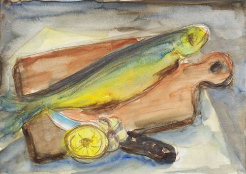 Ranze, Werner -  -  - Stillleben mit Forelle und Zitrone