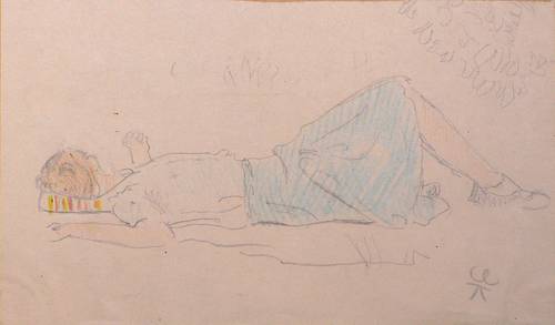 Enderlein, Karl -  -  - In den Elbwiesen liegendes Mädchen