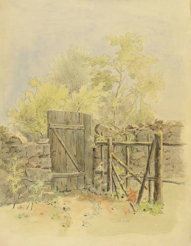 Welte, R -  -  - Feldsteinmauer mit Gartentor