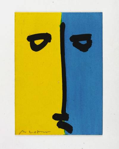 Luther, Manfred - Gesichter - Gesichter - Gesicht (Schwarz auf Gelb-Blau)