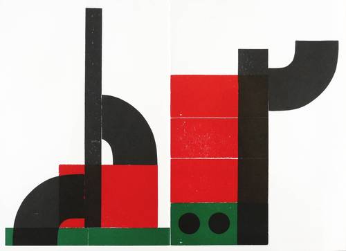 Reichert, Josua -  -  - Ohne Titel (Komposition in Grün, Rot & Schwarz)