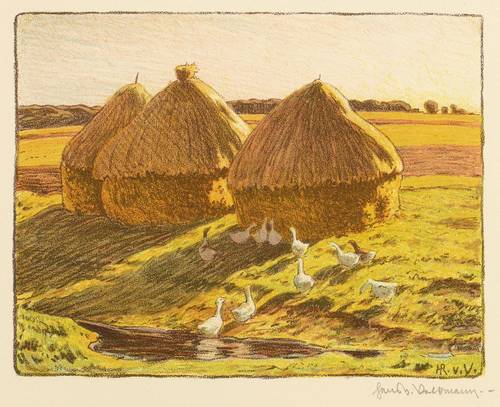 Volkmann, Hans Richard von -  -  - Gänseherde am Bach